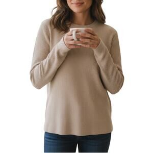 Kenneth Cole Reaction Tan Ribbed Crewneck Sweater Large Lightweight